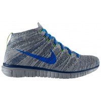 Nike Free Flyknit Chukka Herren Sneakers Wolf Grau/Mutig Blau/Elektrisch Grün/Foto Blau
