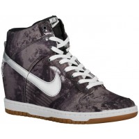 Nike Dunk Sky Hi Print/Wedge Damen Trainingsschuhe Schwarz/Volt/Gum Med Braun/Met Silber