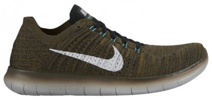 Nike Free Rn Flyknit Herren Trainingsschuhe Cargo Khaki/Blau Glühen/Hell Mango/Schwarz