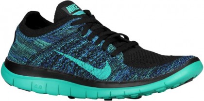 Nike Free 4.0 Flyknit Damen Sportschuhe Schwarz/Game Royal/Atomar Knickente/Menta