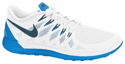 Nike Free 5.0 Herren Sportschuhe Weiß/Foto Blau/Rein Platin/Spatien Blau