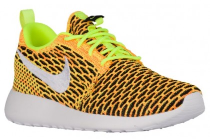 Nike Roshe One Flyknit Damen Sportschuhe Volt/Weiß/Gesamt Orange/Schwarz